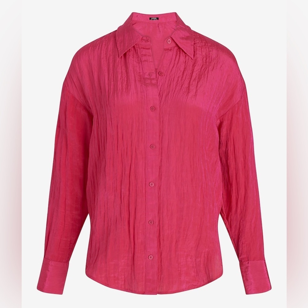 Express Pink Crinkle Portofino Boyfriend Shirt